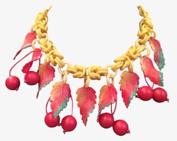 Vintage Red And Yellow Celluloid Cherry And Leaf Necklace, HD Png Download, Transparent PNG