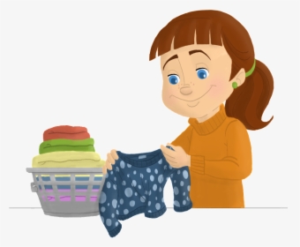 Folding Laundry Clipart - Girl Folding Clothes Clipart, HD Png Download, Transparent PNG