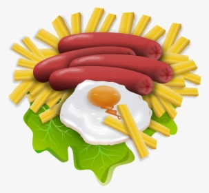 Hot Dog, Huevo, Huevo Frito, Papas Fritas, Lechuga - Papas Fritas Con Hotdog Frito Dibujo, HD Png Download, Transparent PNG