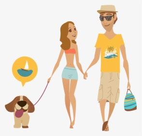 Transparent Walkathon Clipart - Couple With Dog Illustration, HD Png Download, Transparent PNG