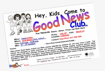 Transparent Club Flyer Png - Good News Club At Schools, Png Download, Transparent PNG