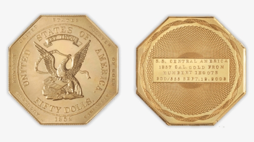 Ss Central America Octagonal Humbert $50 Gold Commemorative - Octagon $50 Gold Coin, HD Png Download, Transparent PNG
