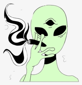 Alien Smoking A Joint Drawing , Png Download - Alien Drawing, Transparent Png, Transparent PNG