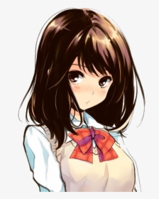 Anime - ) - Short Brown Haired Anime Girl (613x866) - Cute Brunette Anime Girl, HD Png Download, Transparent PNG