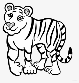 Tiger Outline Animal Free Black White Clipart Images - Tiger Images For Coloring, HD Png Download, Transparent PNG