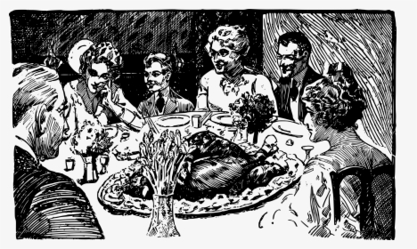 Human Behavior,recreation,art - Thanksgiving Meal Black And White, HD Png Download, Transparent PNG
