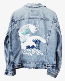 #denimjacket #denim #jacket #wave #art #water #jeanjacket - Diy Painted Jean Jacket, HD Png Download, Transparent PNG
