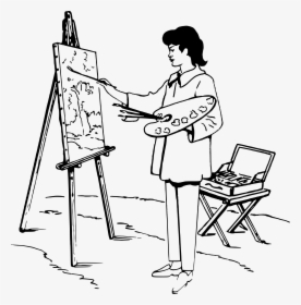 Easel Clipart Black And White - Drawing Of Someone Drawing, HD Png Download, Transparent PNG