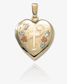 Heart Locket Engraved With Cross And Flower Design - Locket, HD Png Download, Transparent PNG