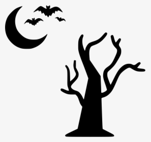 Tree Moon Bats Flying Halloween Night - Halloween Spider Png White, Transparent Png, Transparent PNG