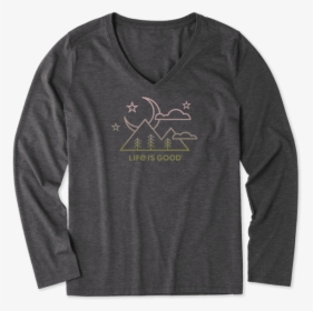 Women S Moon Scenic Long Sleeve Cool Vee - Long-sleeved T-shirt, HD Png Download, Transparent PNG