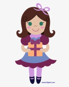 Birthday Girl With Gift - Clipart Cartoon Birthday Girl, HD Png Download, Transparent PNG
