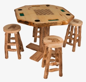 Aspen Log Round Game Table W/ Cup Holders - Bar Table Cup Holder, HD Png Download, Transparent PNG