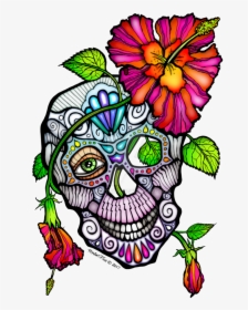 Sugar Skull Flowers Pictures And Cliparts Free - Skull, HD Png Download, Transparent PNG