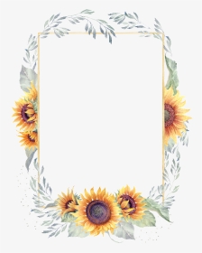 Green Watercolor Hand Painted Sunflower Border Transparent - Transparent Background Sunflower Border, HD Png Download, Transparent PNG