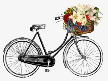 Bicycle, Flower, Bunch, Transport, Ride, Cycle - Vintage Bicycle Clip Art, HD Png Download, Transparent PNG
