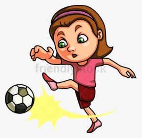 Soccer Little Girl Playing Transparent Png - Cartoon Girl Kicking Soccer Ball, Png Download, Transparent PNG