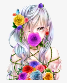 Anime, Flowers, And Anime Girl Image - Manga Fille Cheveux Blanc, HD Png Download, Transparent PNG