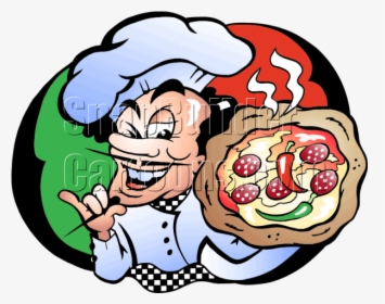 Pizza Chef Holding Pizza Pie - Pizza Baker Cartoon, HD Png Download, Transparent PNG