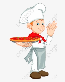 A Little Chef With Pizza, Chef Clipart, Cook, Cartoon - Cartoon Boy Holding Pizza, HD Png Download, Transparent PNG