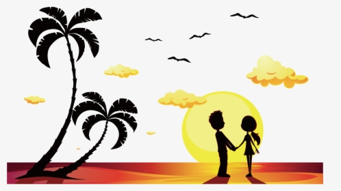 Transparent Sun Beach Clipart - Couple Silhouette In The Beach, HD Png Download, Transparent PNG