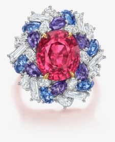Red Spinel Ring With Multi-colored Sapphires And Diamonds - Harry Winston Candy Rings, HD Png Download, Transparent PNG