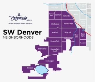 Southwest Denver Neighborhood Map - Denver Neighborhood Map, HD Png Download, Transparent PNG