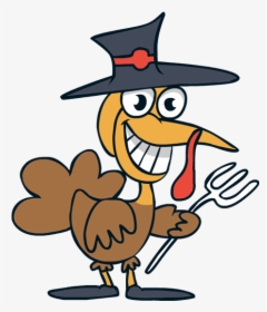 Clip Art Thanksgiving Turkey Fork Hat - Cartoon Turkey With Fork, HD Png Download, Transparent PNG