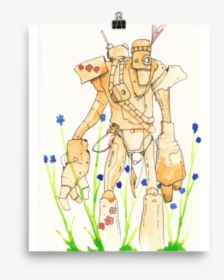 Orange Space Hippie Robot With Blue Flowers Poster - Mare, HD Png Download, Transparent PNG