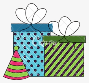 Birthday Gift Boxes And Party Hat Drawing - Birthday, HD Png Download, Transparent PNG