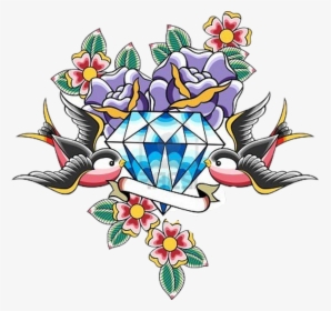 diamond #sparrow #tattoo #traditional #freetoedit - Old School Diamond  Tattoo, HD Png Download , Transparent Png Image - PNGitem