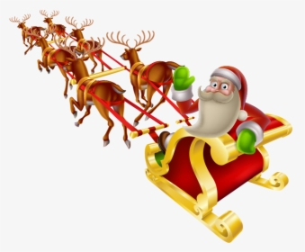 Transparent Santa Reindeer Png - Transparent Background Santa And Sleigh, Png Download, Transparent PNG