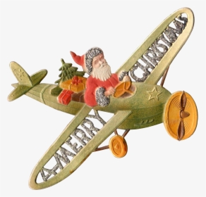 Embossed German Die-cut Santa In Airplane Santa Suits, - Model Aircraft, HD Png Download, Transparent PNG