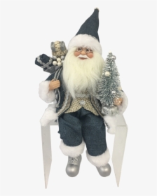 30cm Sitting Santa In Blue Beige, HD Png Download, Transparent PNG
