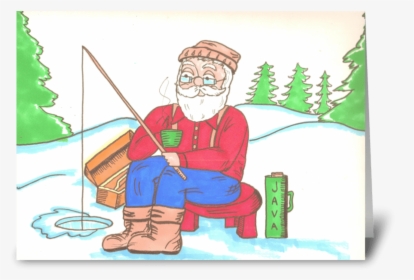 Ice Fishing Santa Greeting Card - Cartoon, HD Png Download, Transparent PNG