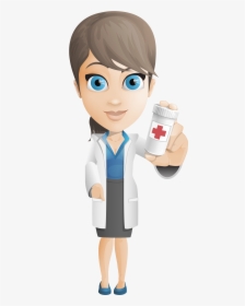 Female Character Holding Pills - Female Cartoon Doctor Characters, HD Png Download, Transparent PNG