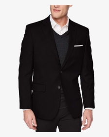 Haggar S Classic Fit Suit Jacket - Black Suit Navy Polka Dot Tie, HD Png Download, Transparent PNG