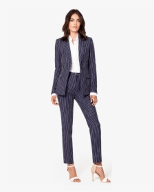 Navy Blue Striped Linen Business Suit   	 							data-width - Womens Fitted Pant Suit, HD Png Download, Transparent PNG
