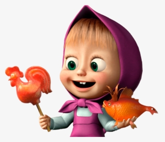 Masha Holding Fish And Rooster Lolly - Masha And The Bear Gift, HD Png Download, Transparent PNG