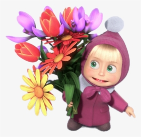 Masha Holding Bunch Of Flowers - Masha Flowers, HD Png Download, Transparent PNG