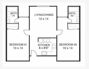 Studio 1 Bathroom Apartment For Rent At Central Perk - Two Bedroom Two Bathroom House Floor Plan, HD Png Download, Transparent PNG