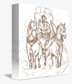 Cowboy Stagecoach Driver And Horses Front By Aloysius - Draw A Stagecoach With Horses, HD Png Download, Transparent PNG