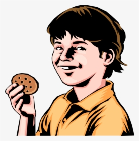 Vector Illustration Of Boy With Chocolate Chip Cookie - Cartoon, HD Png Download, Transparent PNG