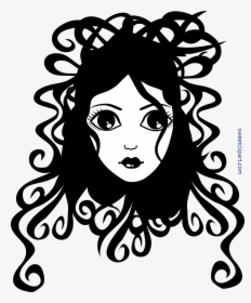 Girl Black White Clip - Curly Hair Girl Clipart Black And White, HD Png Download, Transparent PNG