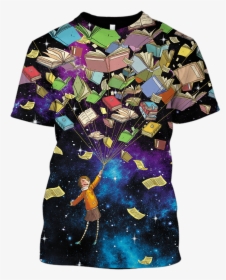 3d The Girl With Flying Books Full Print T Shirt - Day Dress, HD Png Download, Transparent PNG