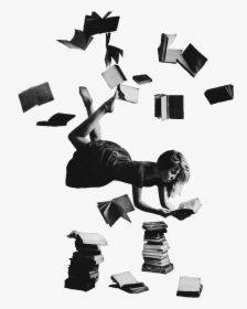 #girl #book #books #flying #falling #grey - Surreal Levitation, HD Png Download, Transparent PNG
